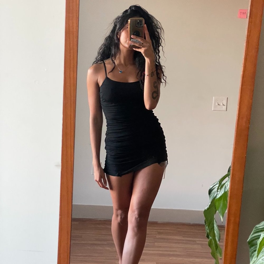 Size Small Ruched Sheer Black mini dress